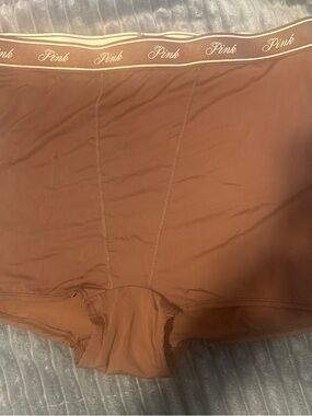 PINK Victoria's Secret High-Waist Boyshort Panty in Rust Brown with Gold Trim